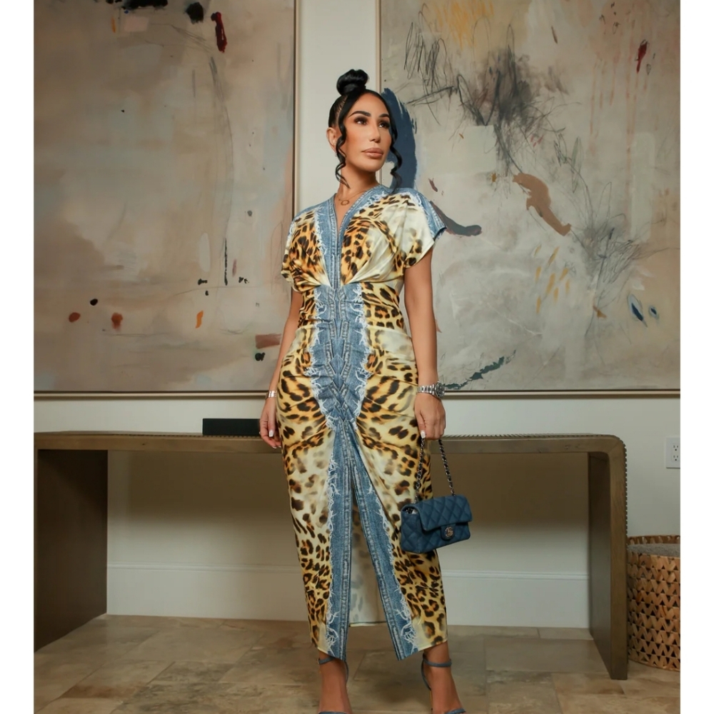 Leopard Print Denim Dress
